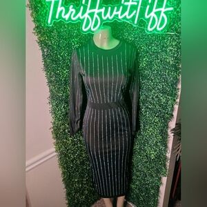 Elegant Black Dress with White Stripes